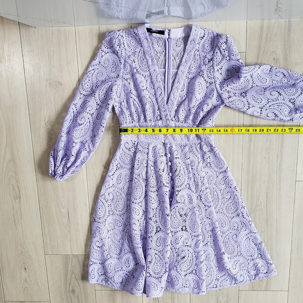 Pesaro Purple Eyelet Lace Dress Womens M Lined Long Sleeve Boho Fit Flare Midi - Picture 6 of 8